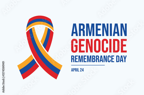 Armenian Genocide Remembrance Day poster vector illustration. Armenia flag awareness ribbon icon vector. Armenian flag striped awareness ribbon symbol. Template for background, banner, card. 24 April