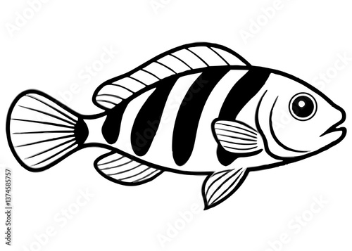 Vector illustration of a fish swimming in the ocean with aquatic life and tropical marine elements