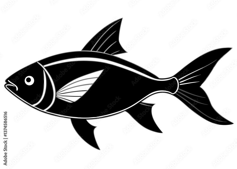 Fototapeta premium Vector illustration of a fish in the ocean with marine life and aquatic elements