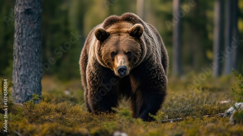 Wallpaper Mural Large brown bear walking in forest looking ahead Torontodigital.ca