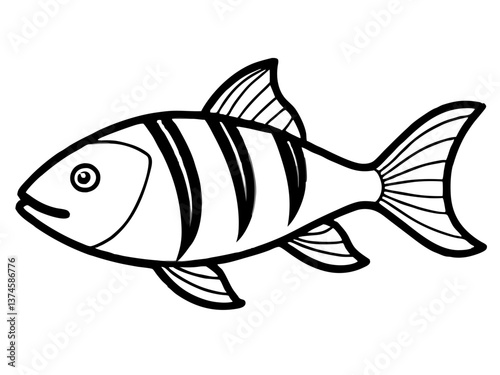 Vector illustration of a fish swimming in the ocean with aquatic and marine elements