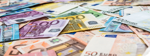 different Eu paper Euro banknotes as financial abstract background