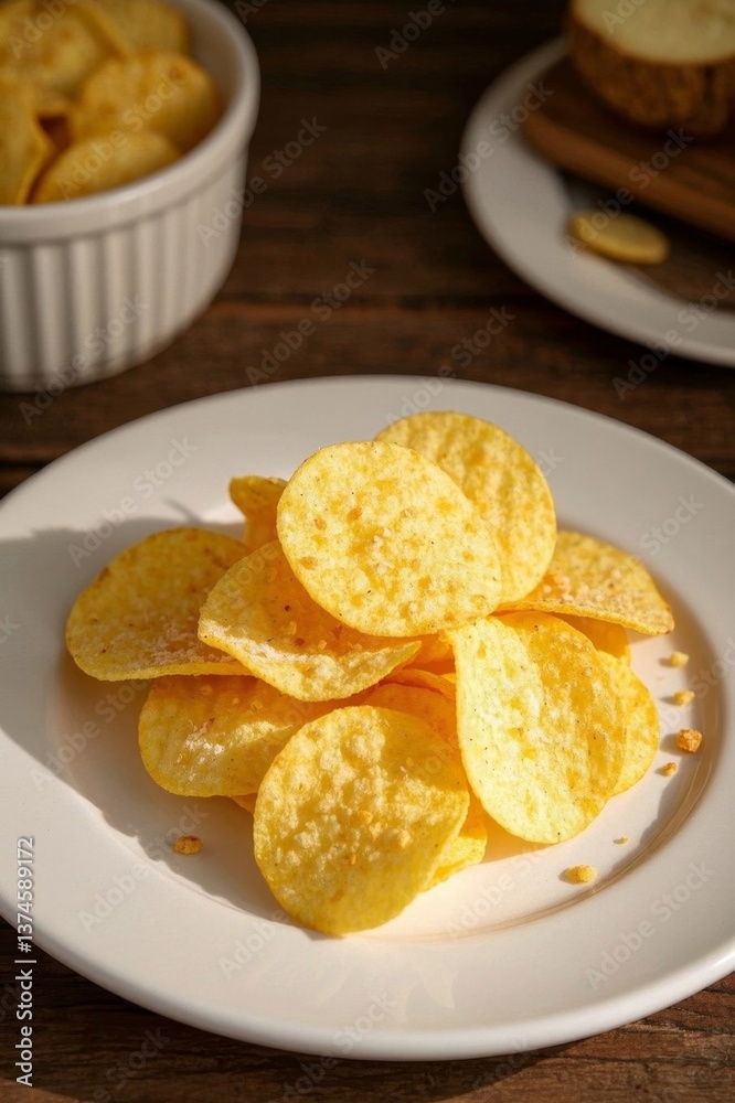 there is a plate of chips on a table with a bowl of chips there is a plate of chips on a table with a bowl of chips