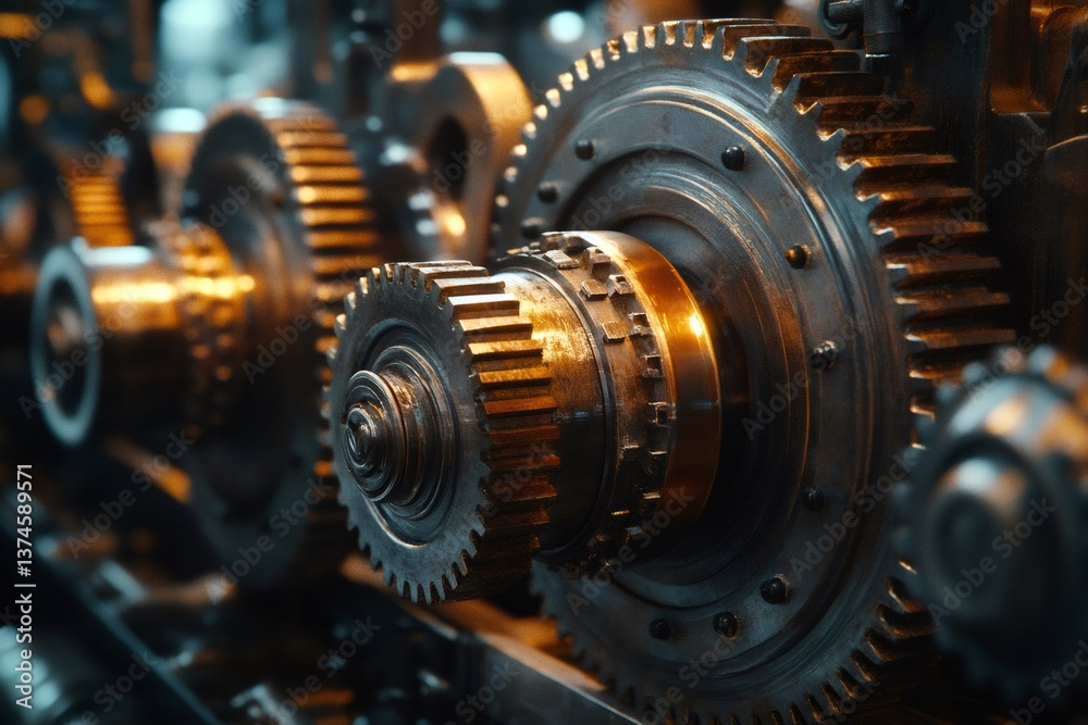 Close up of interlocking gears rotating in complex machinery Close up of interlocking gears rotating in complex machinery