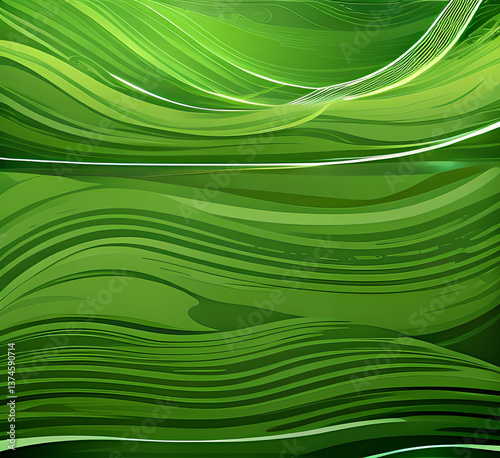 horizontal banner with waves. modern waves background illustration with dark green, olive drab and very dark green color,generative ai
