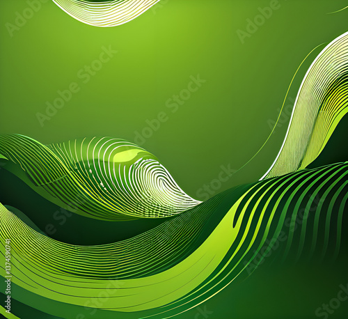  horizontal banner with waves. modern waves background illustration with dark green, olive drab and very dark green color,generative ai