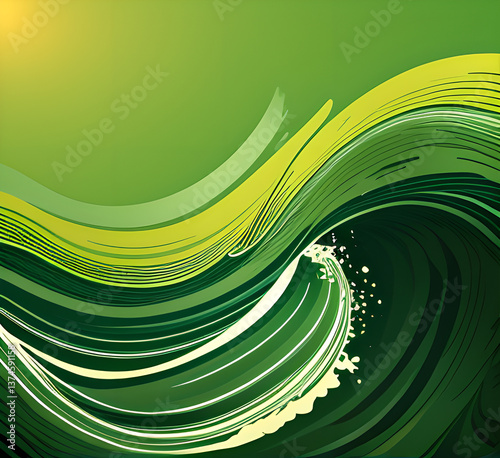  horizontal banner with waves. modern waves background illustration with dark green, olive drab and very dark green color,generative ai