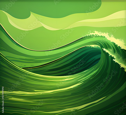  horizontal banner with waves. modern waves background illustration with dark green, olive drab and very dark green color,generative ai