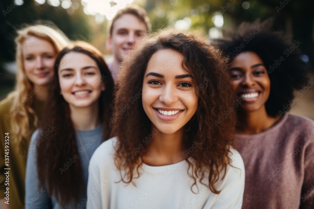 Portrait of a smiling diverse group of students Infront of university in USA Portrait of a smiling diverse group of students Infront of university in USA