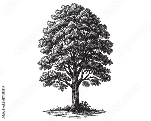 Horse Chestnut Tree woodcut engraving vector illustration