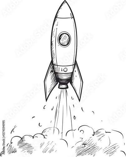 Rocket launching with smoke in black