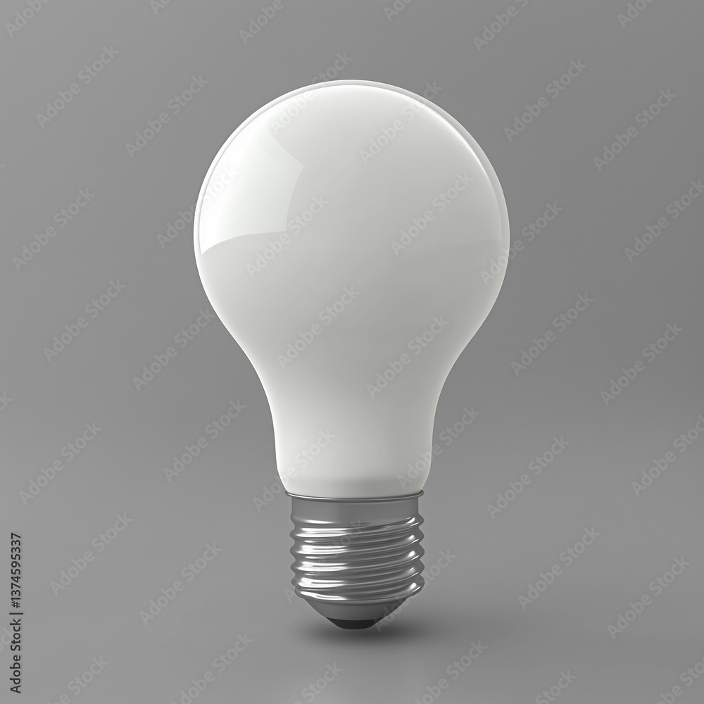 White light bulb with a standard screw base, centered against a gray background. White light bulb with a standard screw base, centered against a gray background.