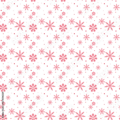 Red snowflake seamless pattern on transparent background eps10
