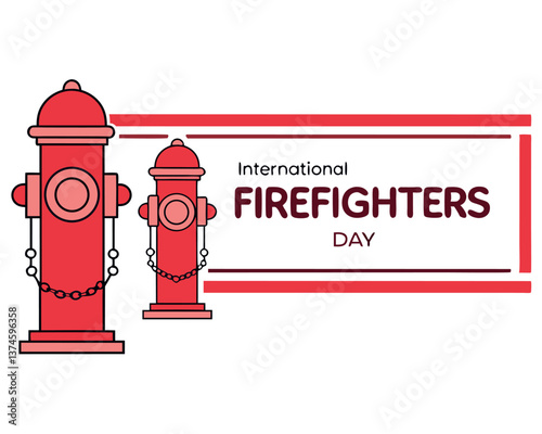 Two red fire hydrants on a banner for International Firefighters Day.