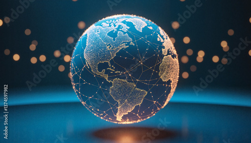 Digital globe on a glowing background with a network pattern for technology and global communication