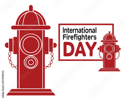 Two red fire hydrants on a banner for International Firefighters Day.