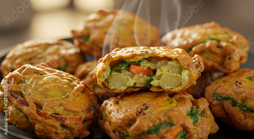 Delicious Indian vegetable pakoras, golden fried with chickpea batter, a culinary delight