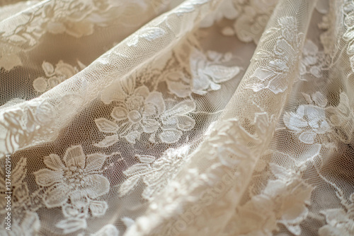 Obraz na płótnie Chantilly lace is a delicate and ornate lace known for its fine floral patterns and intricate detailing w salonie