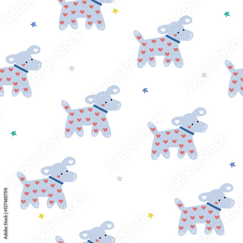 Wallpaper Mural Funny cartoon puppies seamless pattern. Vector hand drawn illustration. Torontodigital.ca
