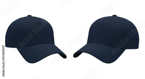 Two Navy Blue Baseball Caps, Mockup, Apparel, Headwear, Fashion Accessory, Blank Template, 3D Render,  Style, Design, Cap, Clothing, Uniform,  Headwear Item, Hat