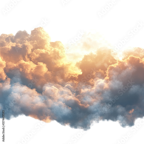 Golden sunset clouds with warm glowing colors in the sky representing nature beauty isolated on transparent background