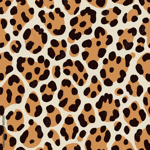 Seamless animal spotted pattern with orange brown spots, vector wild nature fur texture, stylish universal print, fashion safari jungle, exotic abstract design, modern decorative textile 