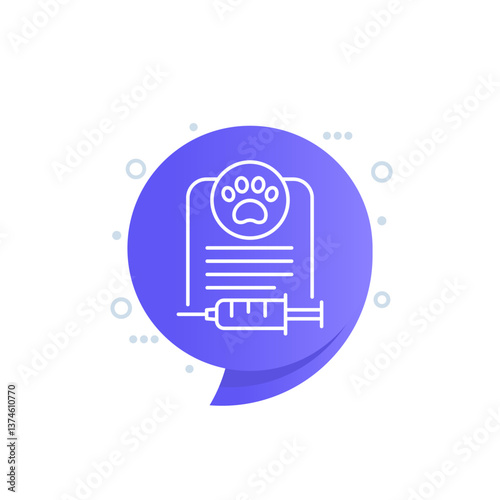 dog vaccination certificate or document line icon, vector