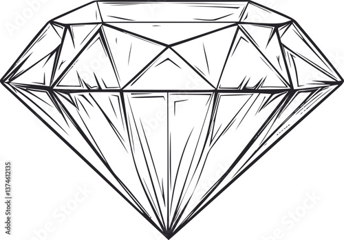 Diamond illustration with detailed facets in black