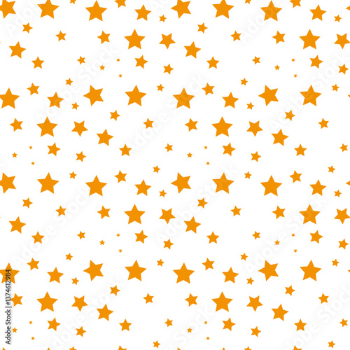 Orange stars seamless pattern on white resplendent background.
