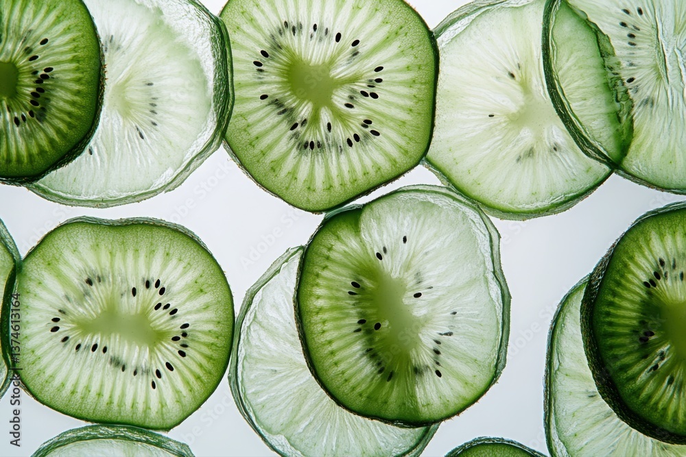 A close-up of kiwi slices arranged in an intricate pattern A close-up of kiwi slices arranged in an intricate pattern