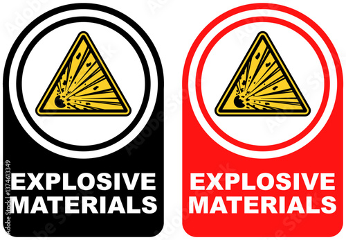 Set vector explosive materials sign symbol labels sticker design illustration