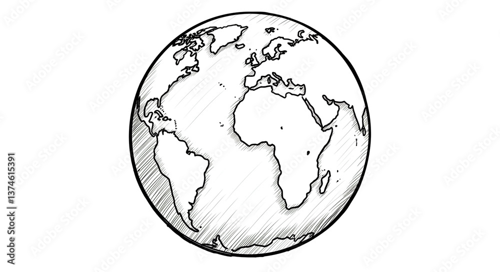 Obraz premium A sketched globe representing our interconnected world, a simple yet powerful symbol of global unity and shared destiny with a hand-drawn aesthetic.