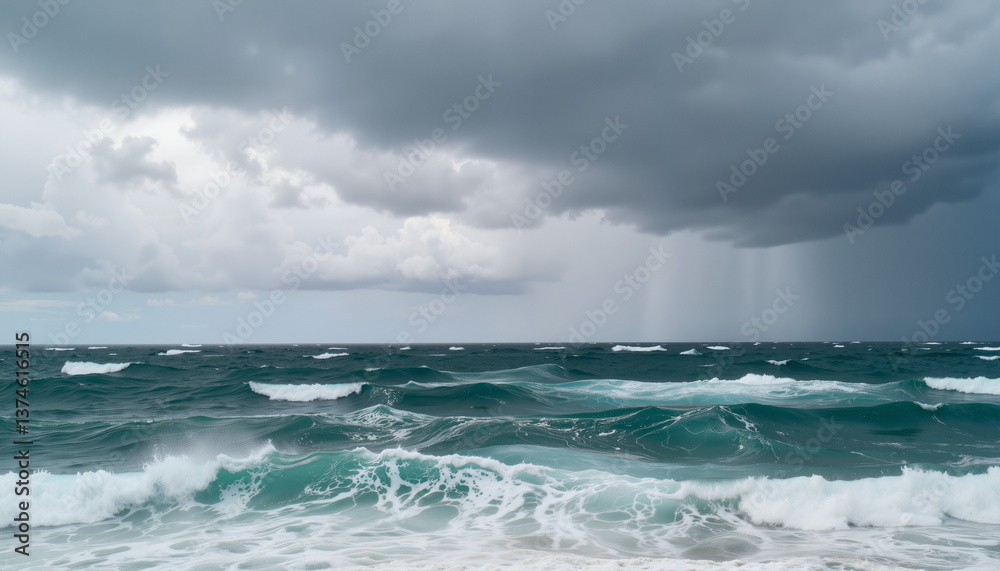 Stormy ocean waves against a dark cloudy sky Stormy ocean waves against a dark cloudy sky
