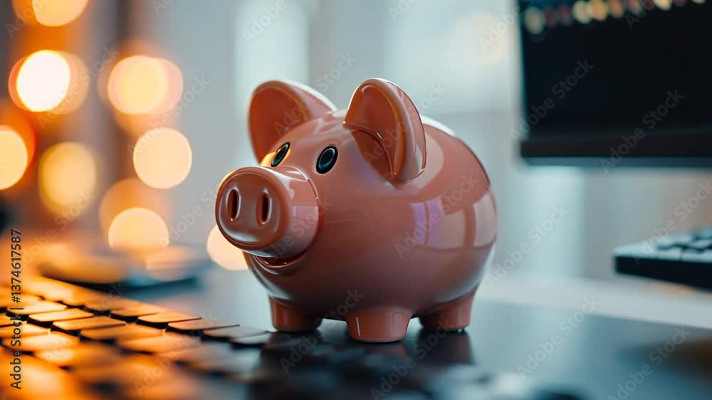 Sparschwein im Licht vor unscharfem Hintergrund