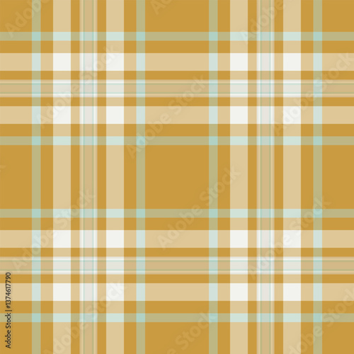 Apparel fabric background plaid, valentine check seamless texture. Kilt pattern textile tartan vector in amber and white colors.