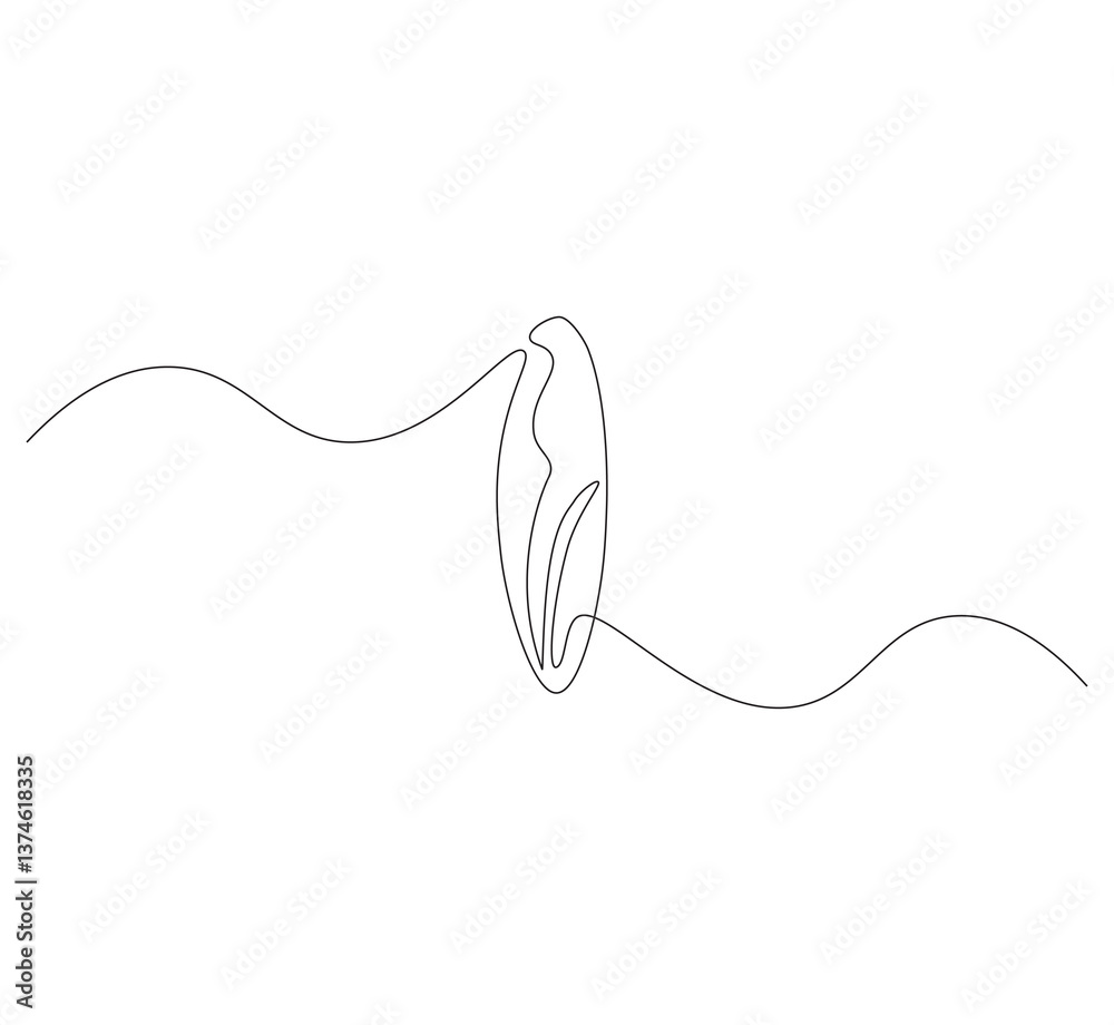 Obraz premium Surfboard outline drawing illustration. Continuous line draw of surfboard vector.