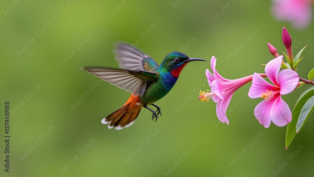 Fototapeta premium The light dance of hummingbirds and flowers