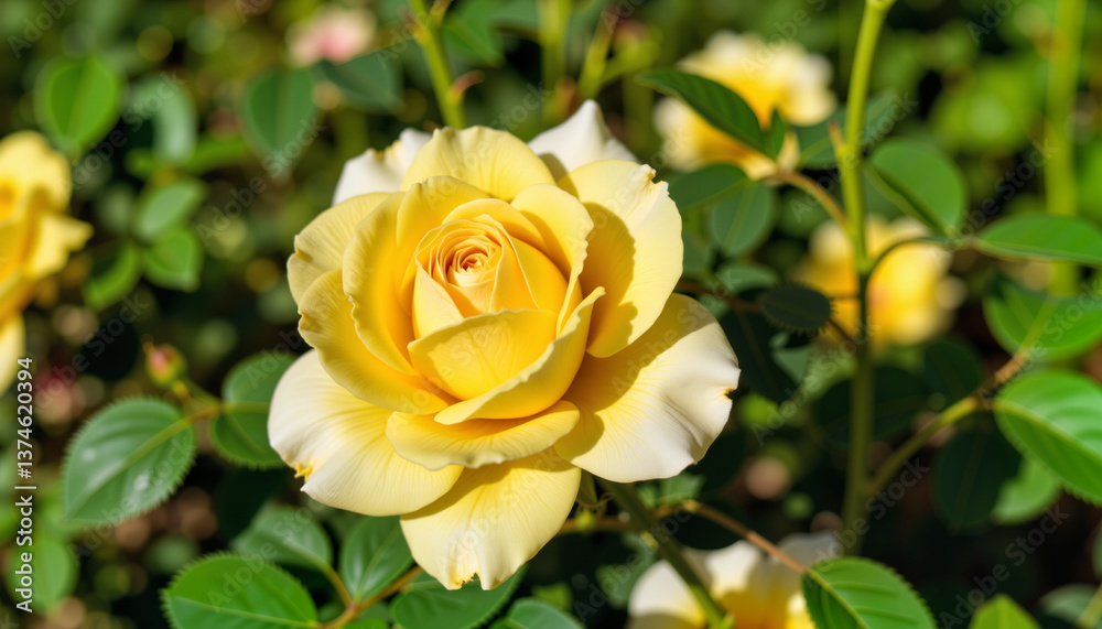 Yellow rose blooming in a garden surrounded by greenery - Yellow rose blooming in a garden surrounded by greenery -