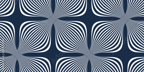 Linear geometric flowers seamless pattern, vector tiling abstract background of optical art lines curvy shapes look like flowers, elegant endless wallpaper.