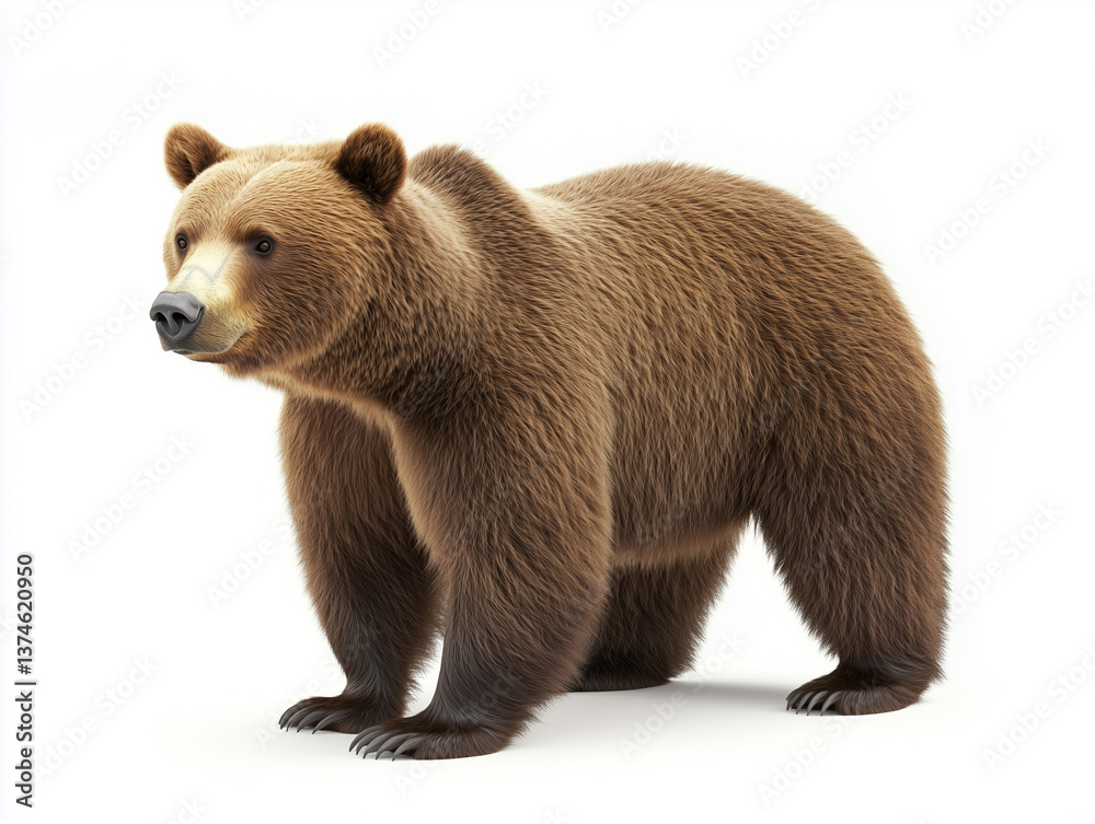 Fototapeta premium Brown bear in standing pose, realistic render, isolated on white
