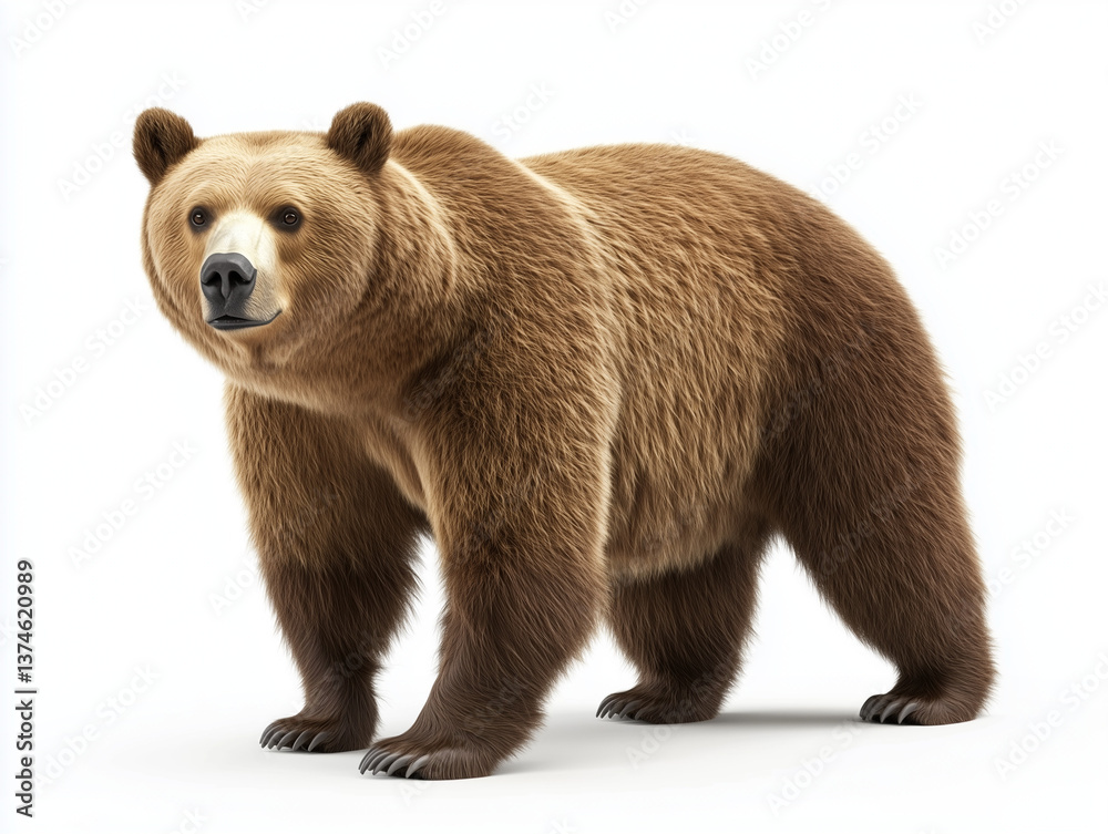 Fototapeta premium Brown bear in standing pose, realistic render, isolated on white