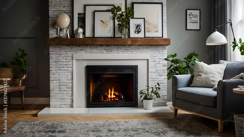 Fototapeta premium living room with fireplace