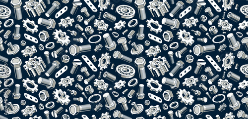 Modification, invention and solution theme seamless background, vector engineering endless wallpaper, bolts and gears tiling pattern, elements easy to use separately.