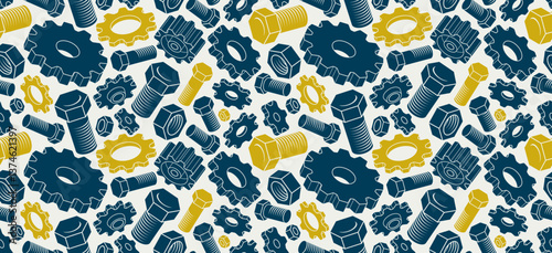 Modification, invention and solution theme seamless background, vector engineering endless wallpaper, bolts and gears tiling pattern, elements easy to use separately.