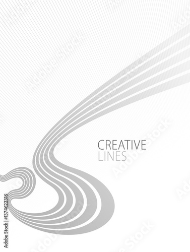 Wave lines in 3D perspective vector abstract background with smooth gradient of light grey and white monochrome colors, easy relaxing motion.