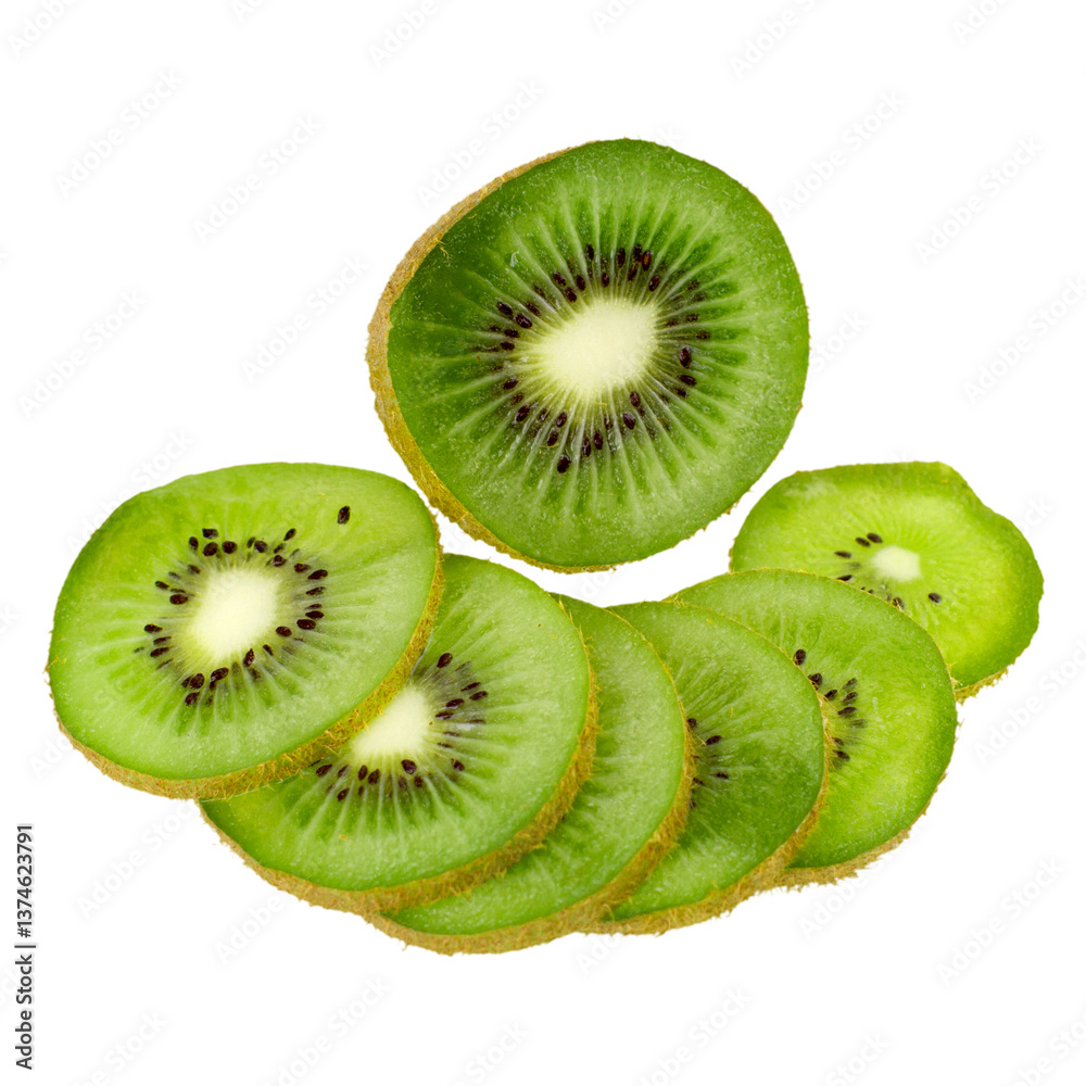 Fototapeta premium Fresh kiwi, kiwi pictures, kiwi products, healthy kiwi juice, kiwi juice advertisement, high-quality kiwi slice pictures.