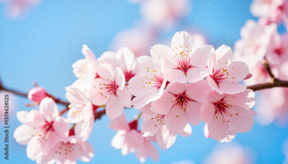 Cherry blossoms blooming against a bright blue sky Cherry blossoms blooming against a bright blue sky