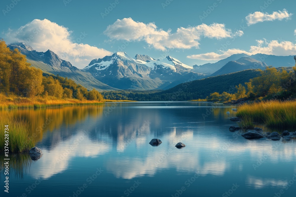 Stunning norwegian landscape reflecting on a lake during autumn Stunning norwegian landscape reflecting on a lake during autumn