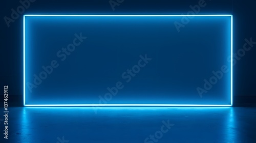 Geometric Glow: A vibrant blue neon rectangle glows with an ethereal radiance against a dark backdrop.