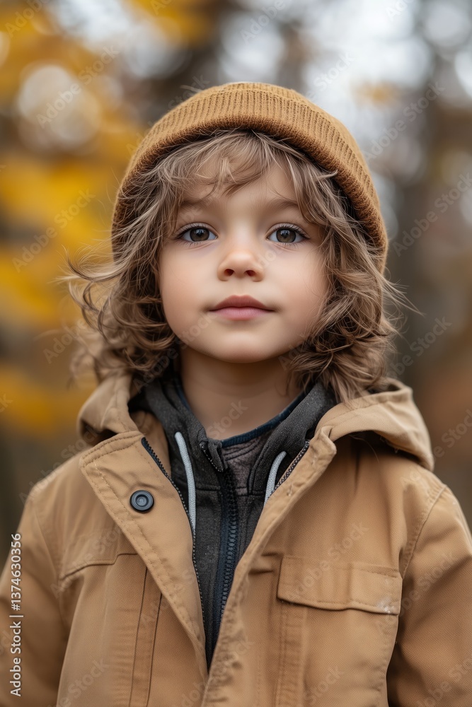 Portrait of young boy wearing warm clothes posing in autumnal forest Portrait of young boy wearing warm clothes posing in autumnal forest